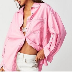 We the free strawberry cream button down shirt (oversized)